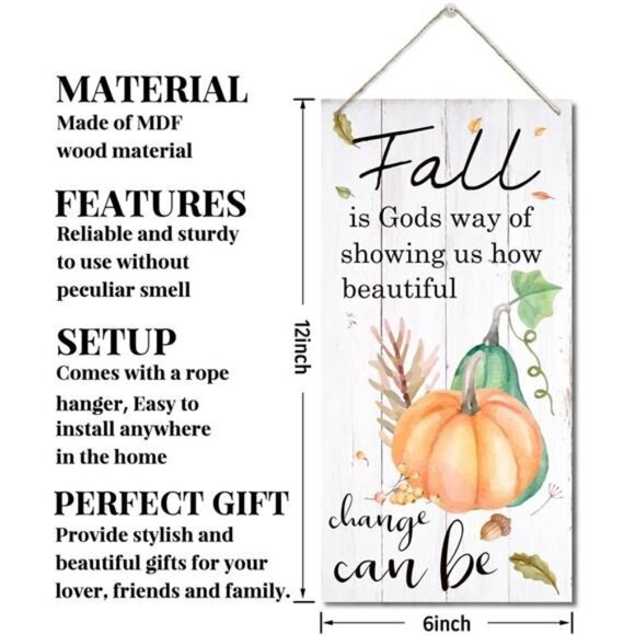 Rustic Hanging Fall Wood Sign- 'Fall is God's Way of Showing Us Beautiful Change - Picture 2 of 6